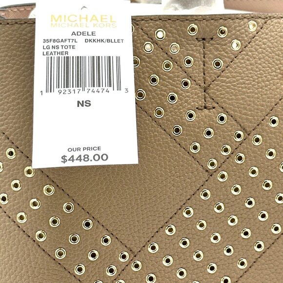 MICHAEL Michael Kors Adele Large Tan Leather Tote Handbag with Grommets - Picture 3 of 12